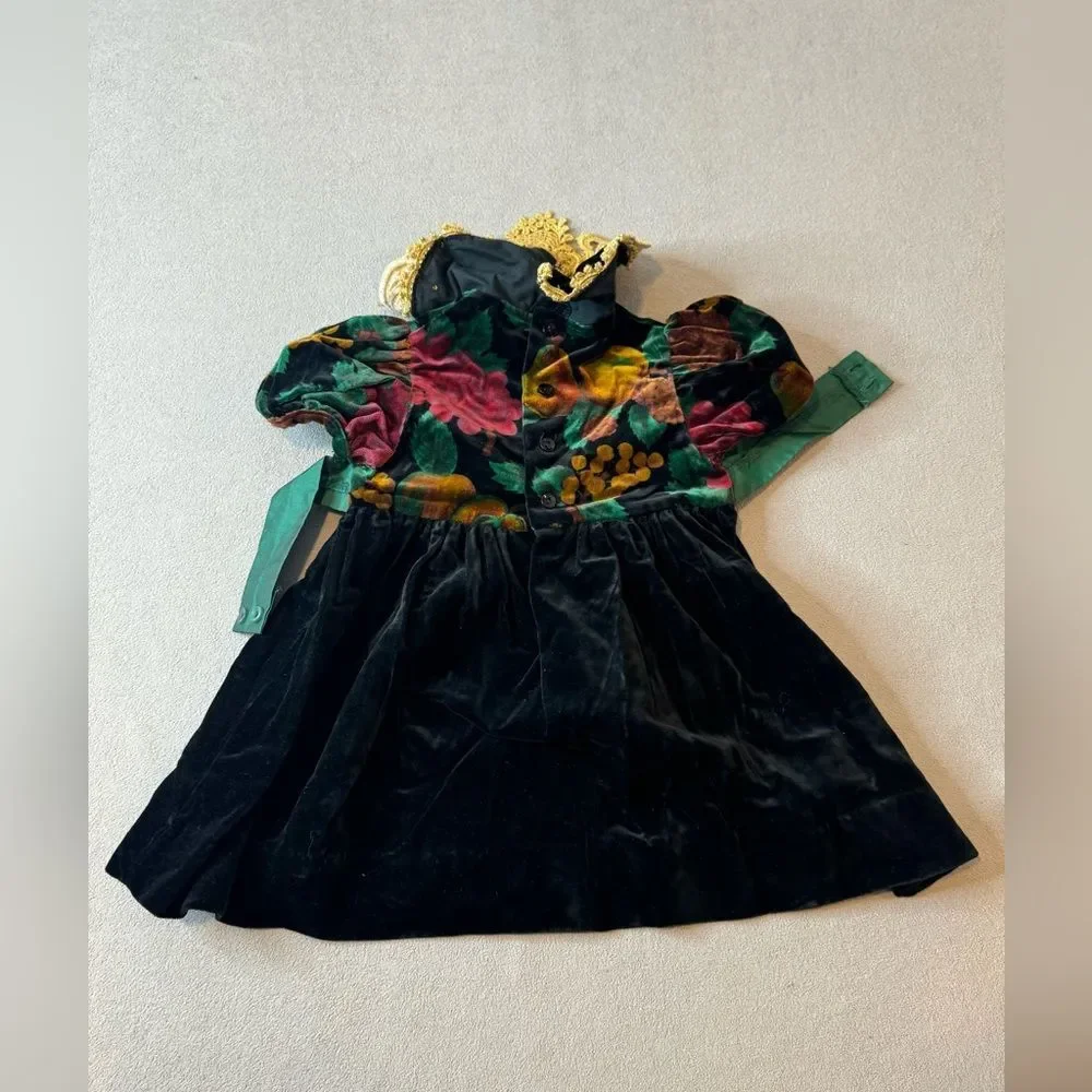Peaches N Cream Toddler Girl Dress Size 2T Holiday Velvet Floral Black